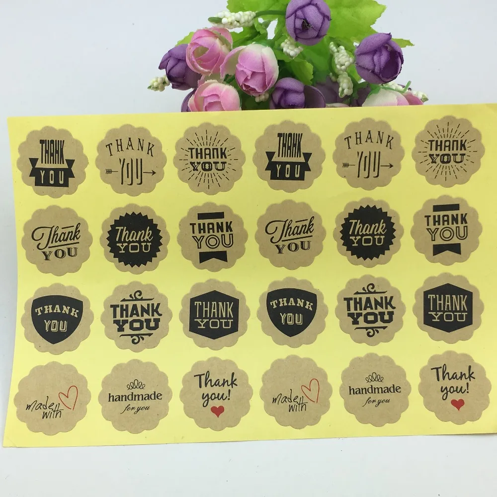 

300pcs Handmade style 12 Design Vintage Kraft Sticker Labels Paper Thank You Labels Circle Seal Stickers/Dia 3cm Packing Labels