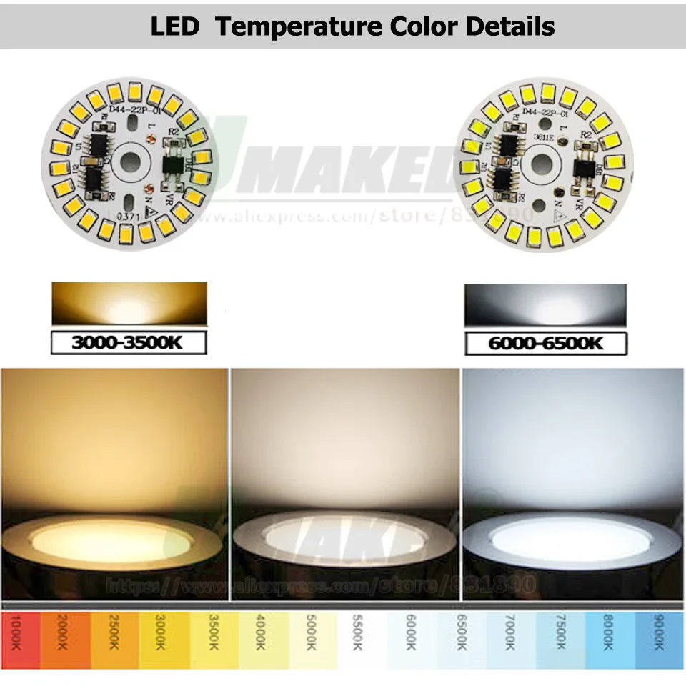 Panel de lámpara LED PCB, controlador IC inteligente, AC220V, 3W, 5W, 7W, 9W, 12W, 15W, fuente de luz de Chip SMD2835, Cable estañado de 20cm para