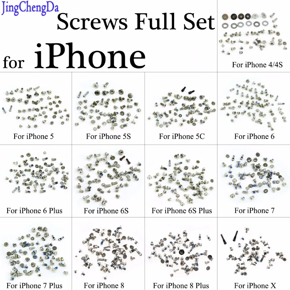 JCD Screws Full Screw Set Repair bolt Complete Kit Repair Parts for iPhone 4 4S 5C 5S 5G 6G 6s 7 7plus 8 8 Plus X