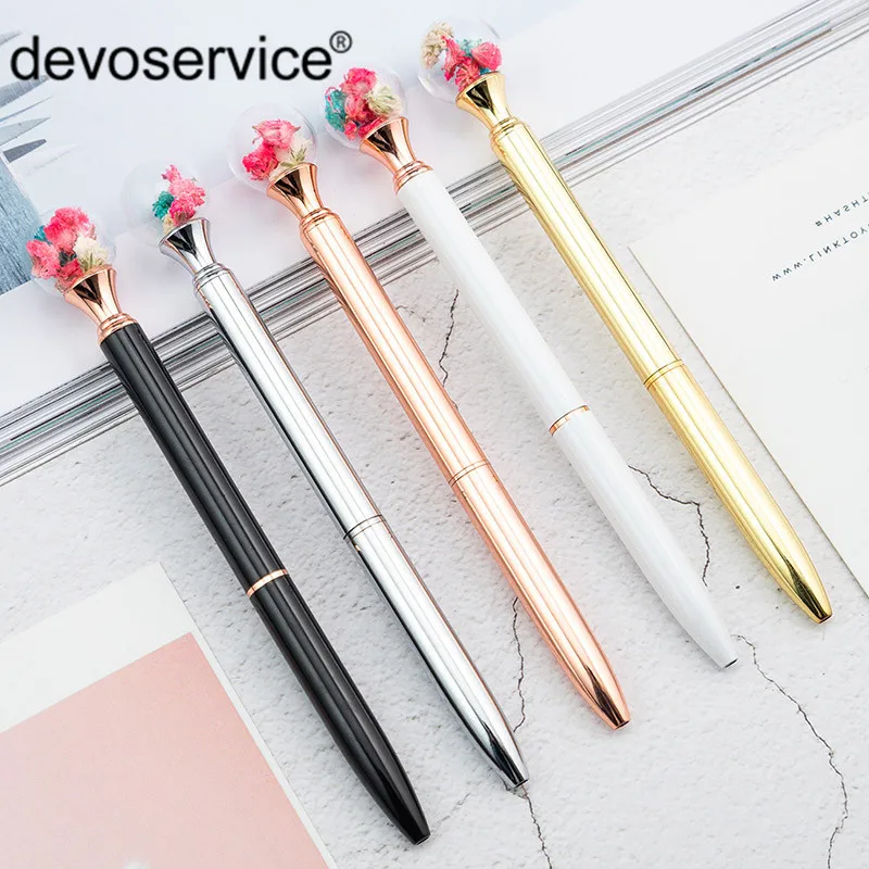 

Creative Colorful Flower Metal Ballpoint Pens Dry Flower Shape Writing Smooth Pens Student Stationery Gift Prize Advertising Pen