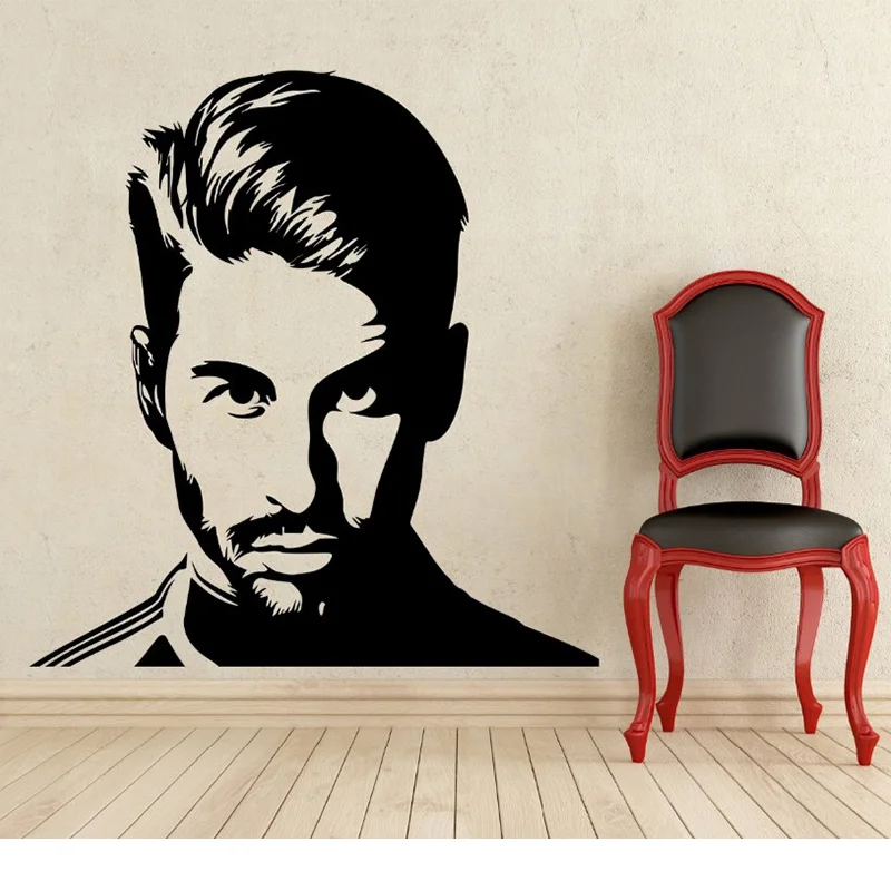 

New Home Decor Sports Football Wall Stickers PVC Vinyl Removable Mural Football Sergio Ramos Image