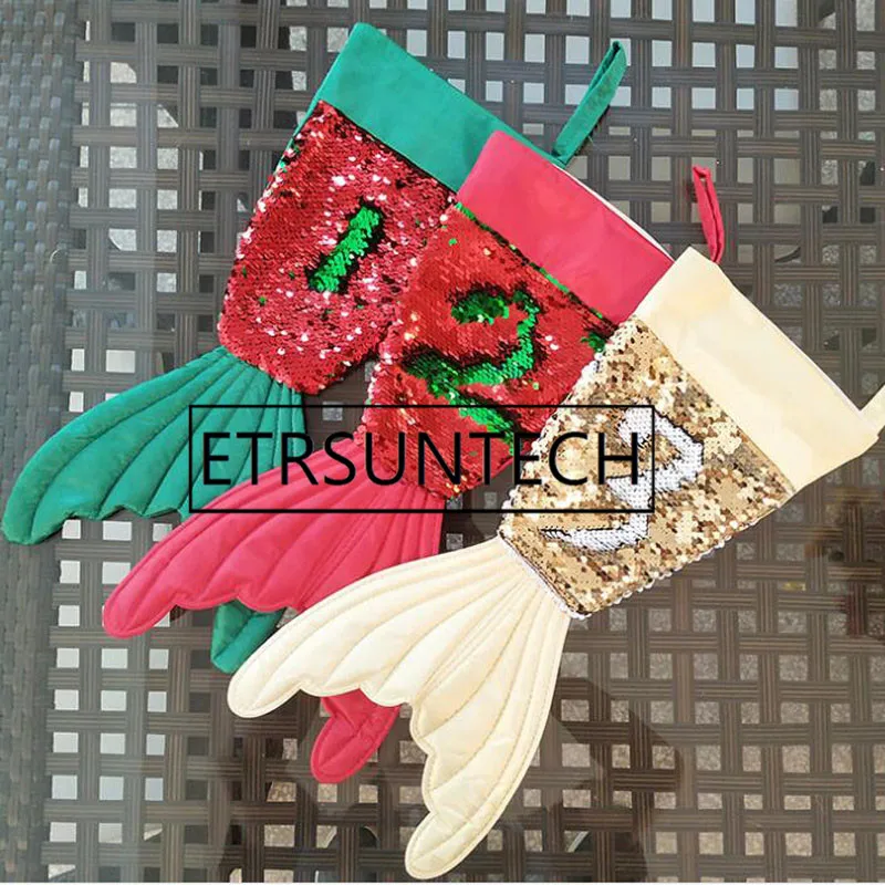 50pcs Mermaid Sequins Sock Christmas Stockings Bling Gifts Bag Santa Claus Socks Christmas Decorations Gifts Ornaments