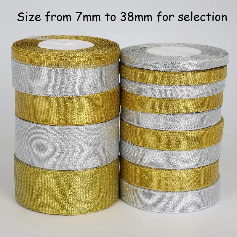 25yard/lot Handmade Glitter Golden Silver Ribbon Metallic Luster for Wedding Christmas Invitation Decoration Card Gift Warpping