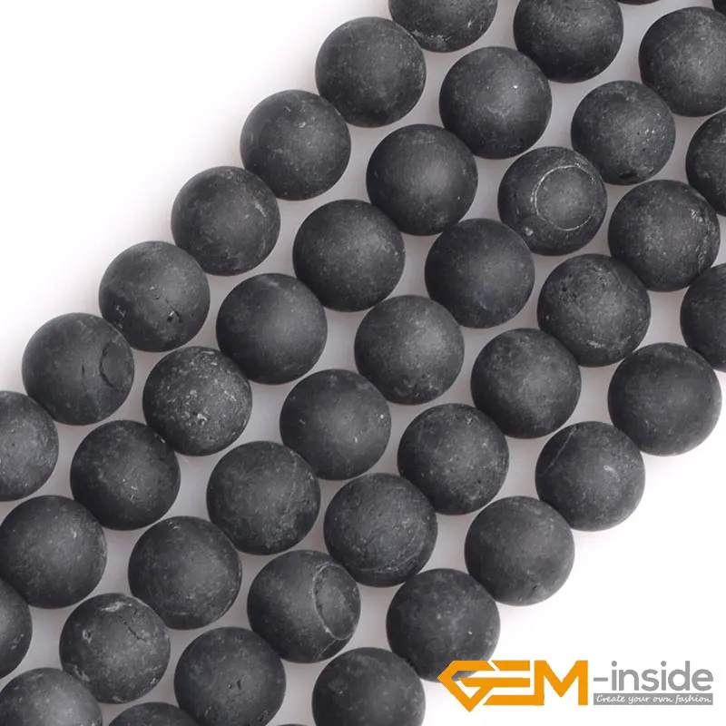 Natural Black Tourmaline Frost Matte Unpolished Round Spacer Loose Beads For Jewelry Making Strand 15\