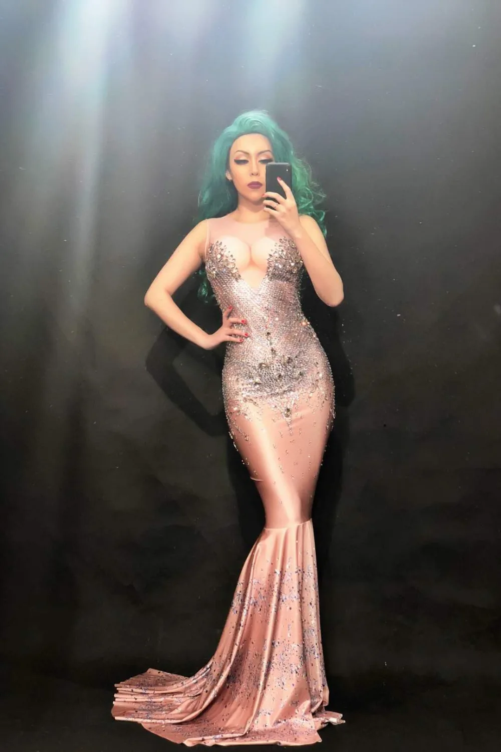 Kobiety Nowa Seksowna Sukienka Fishtail Pełna Srebrnego Szkła Błyszczące Kryształy Urodziny Impreza Klub Nocny Scena Ubranie Uroczystość Piosenkarka