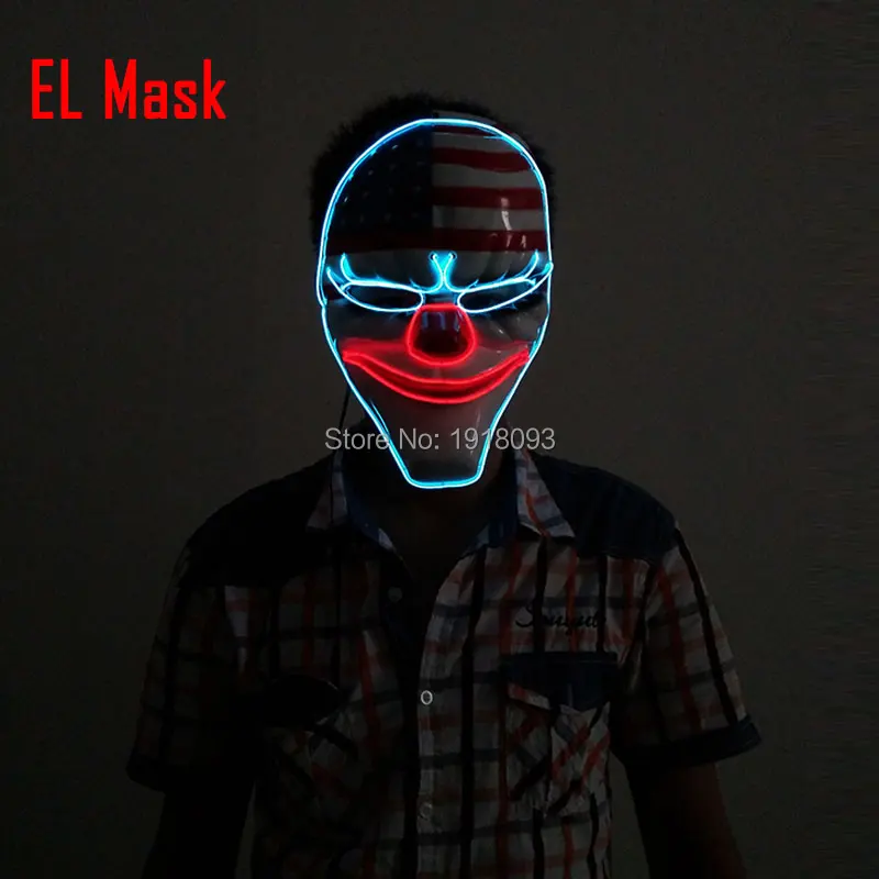 New design USA national flag Clown Mask Flexible Novelty Lighting LED Neon light EL wire Glowing For DJ Carnival Trendy show