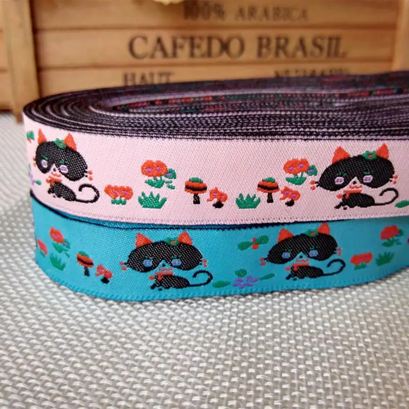 24 different colors Cow Duckling wholesale 5/8 \'(16 mmx5yards) Polyester Woven Jacquard Ribbon with Dachshund dog For Dog Collar