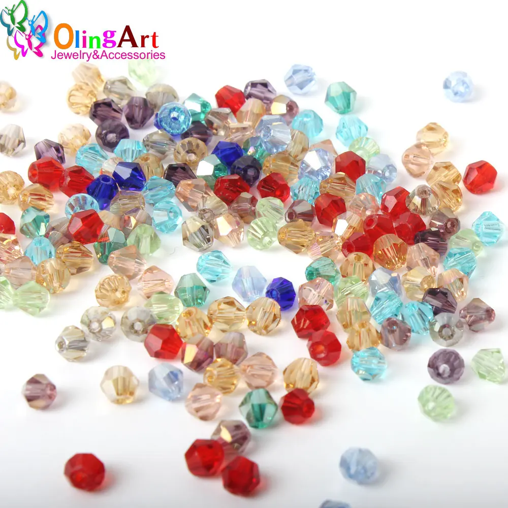 

OlingArt 4mm 200pcs Many colors mixed Bicone Beads Crystal Bead Loose Spacer DIY earring Bracelet choker necklace jewelry making