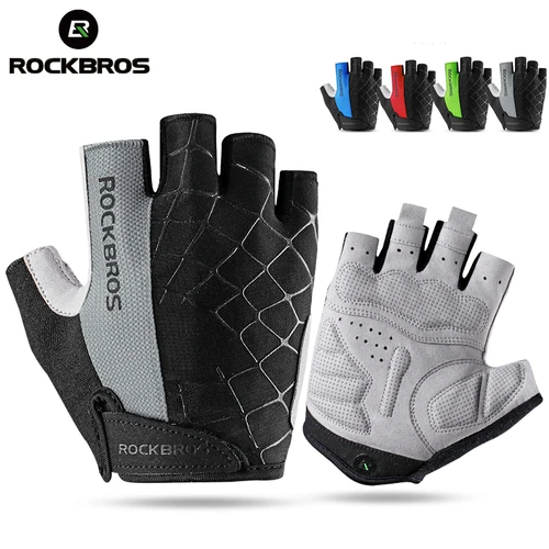 ROCKBROS guantes de ciclismo de medio dedo transpirables a prueba de golpes MTB guantes para bicicleta de montaña guantes para montar en bicicleta al aire libre para hombre