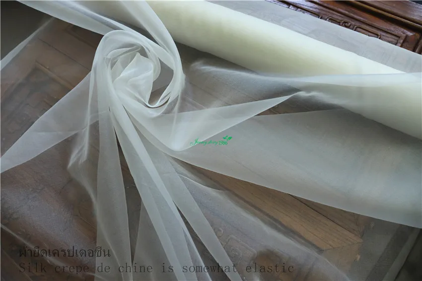 silk chiffon Eugene gauze fabric skeleton stiff  wedding  dress bridesmaid banquet mulberry silk White milky white