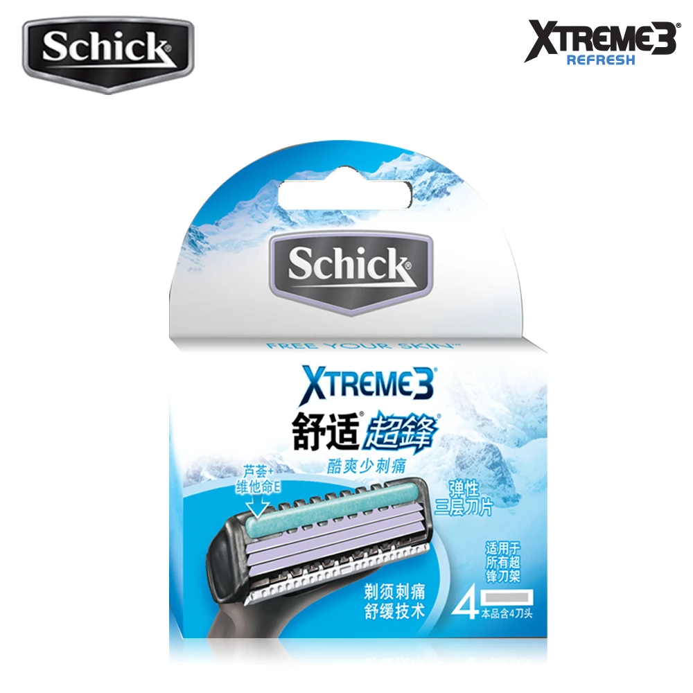 Schick Safety Razor Blade Para Homens, Barbeador, Barbear Do Corpo, Original, Substituição, Em Estoque, Frete Grátis, 4 Lâminas Por Lote, XTREME3