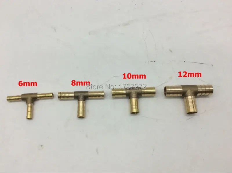 Conector de tubería de cobre de 3 vías, conector rápido tipo T, Junta pagoda de 6mm, 8mm, 10mm y 12mm, envío gratis (3 unids/lote)