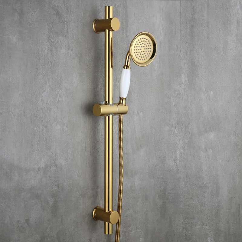 Luxury Gold plated strong round brass Handhand Shower Head set with Metal SUS304 Stainless Steel Adjustable Slide Bar--A