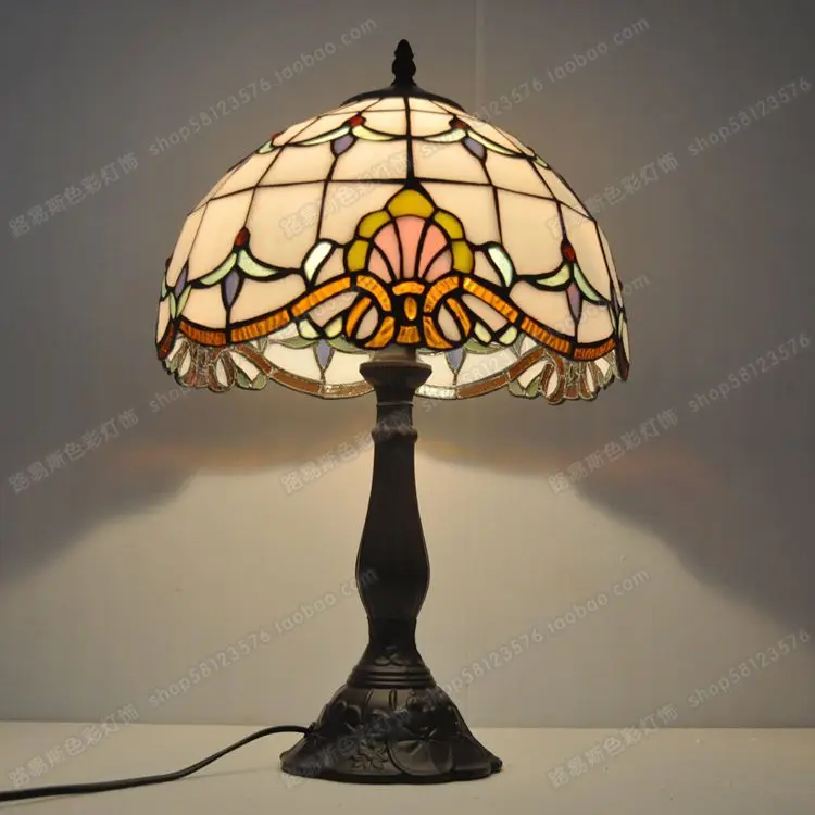 12 Inch Tiffany Lamp Bedroom Bedside Baroque Welding Glass With Simple Korean-style Fashion Ornaments Study BarMetal Base E27