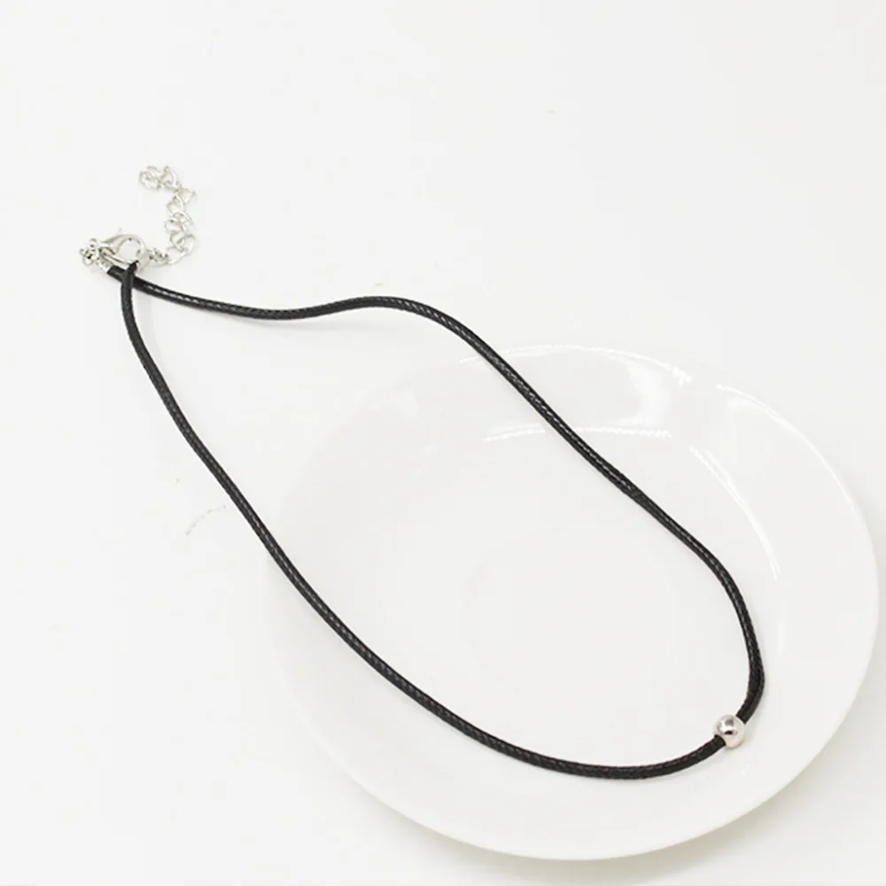 Simple Litter Silver Plated Bead Black Leather Rope Choker Necklace for Women