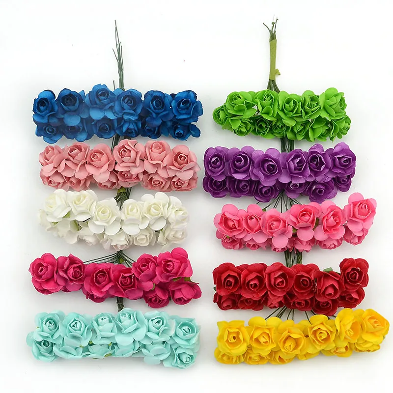 144 Teile/los 1,5 cm Mini Papier Rose Künstliche Blumen Hände Für Hochzeit Dekoration Scrapbooking Kleine Gefälschte Blumenstrauß – Detail 5