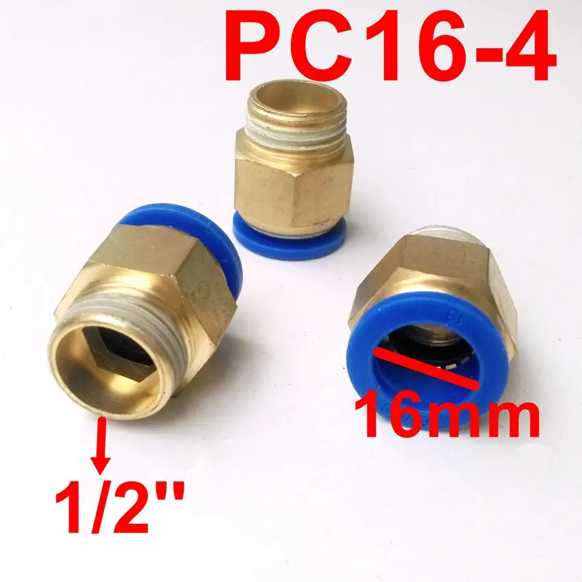 

5pcs/lot 16mm Tube 1/2'' Thread Pneumatic Fitting Quick Joint Connector PC16-4