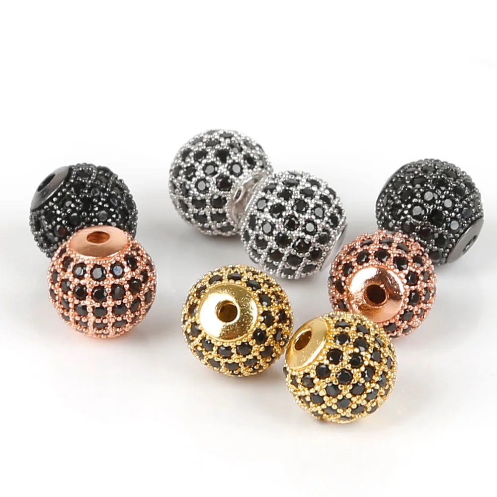 

Rose Gold/Gold/Gunmetal/Silver Color CZ Spacer Beads 10mm Copper Crystal Round Beads for Jewelry Making DIY Bracelets Findings