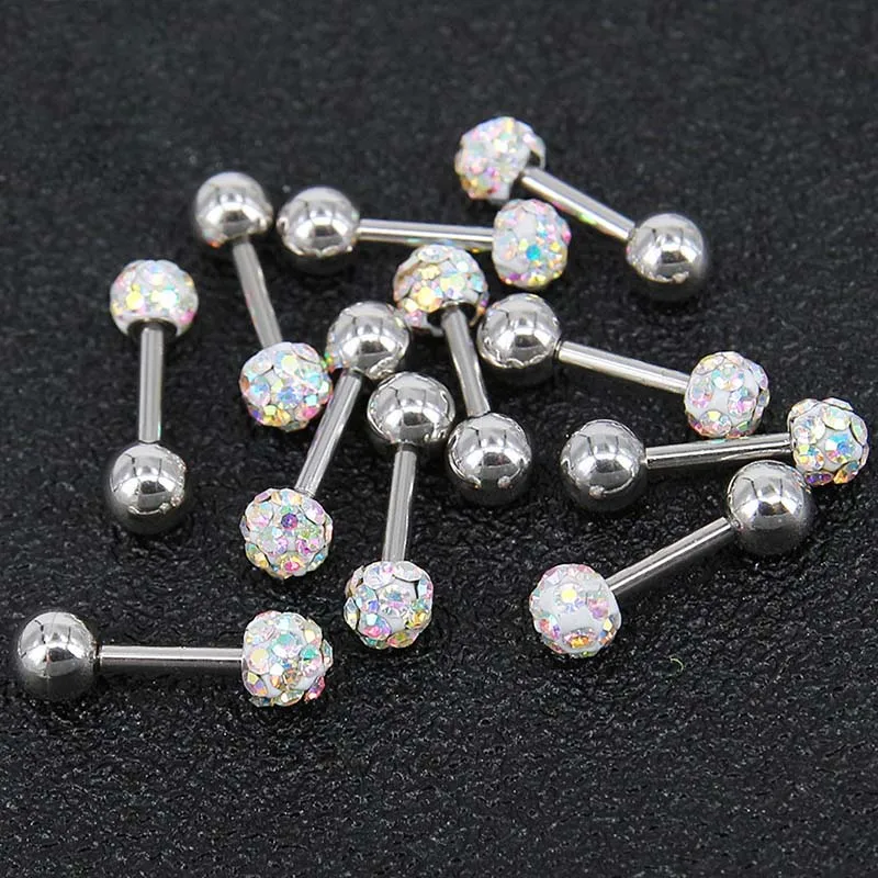 Women stainless steel Ear Studs Punk Crystal ball T-Type Screw Cute Stud Earrings Medical Titanium Steel Ear Piercing Jewelry