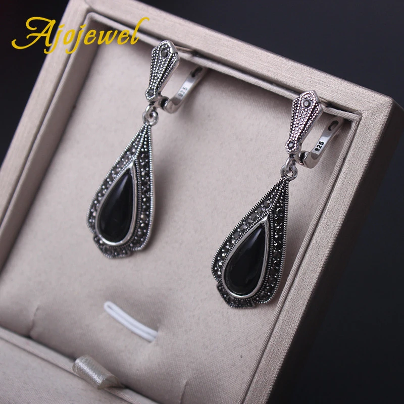 Ajojewel Vintage Oorbellen Luxury Long Water Drop Earrings Black Stone orecchini donna