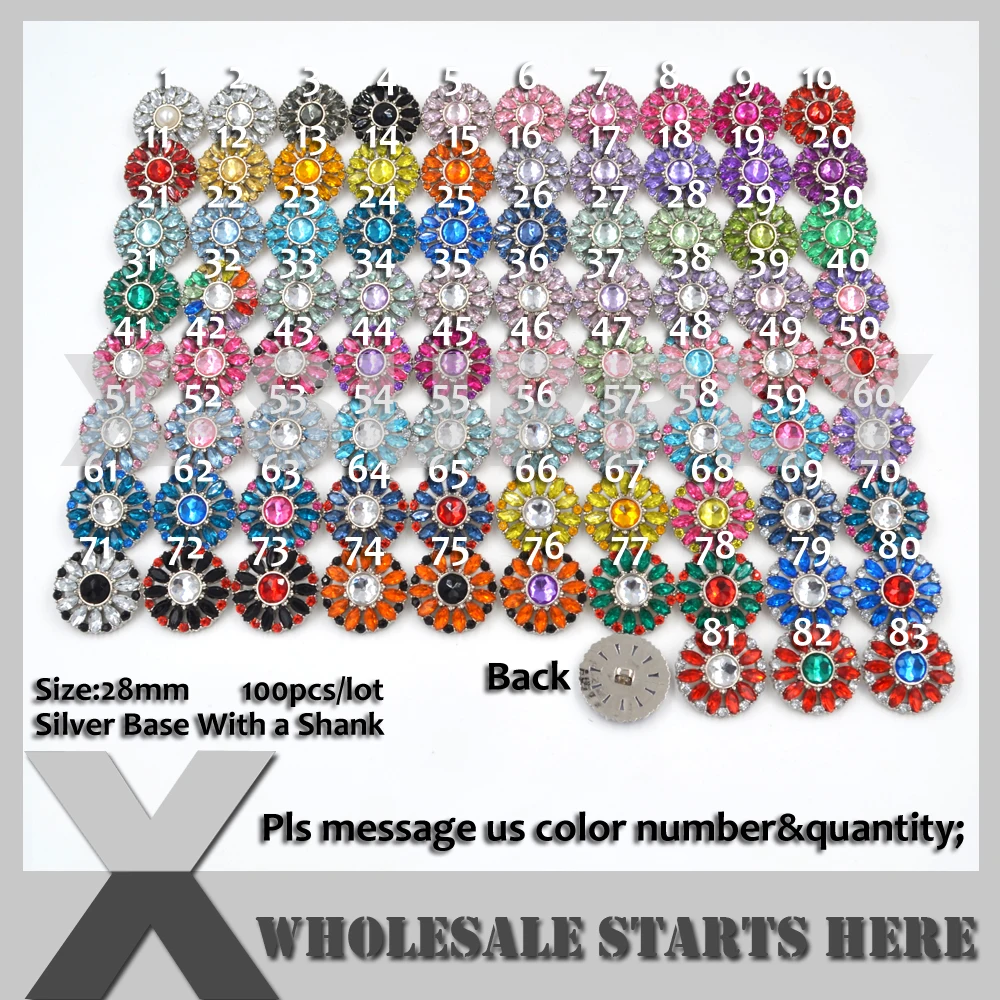 

Decoration 28mm Round Amy Acrylic Rhinestone Button in Silver Base for Clothing,Mixed Colors,100pcs/lot