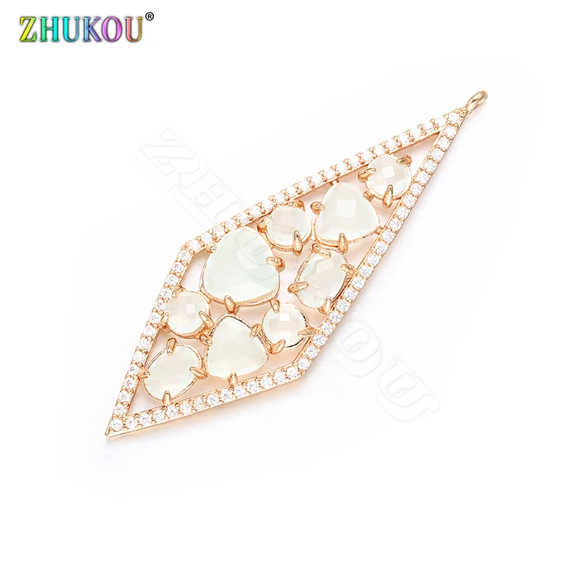 ZHUKOU Novel 20x56mm Geometric stones Pendant Sparkling Handmade Earring Necklace Pendant Jewelry Accessories VD385A hole:1.2mm