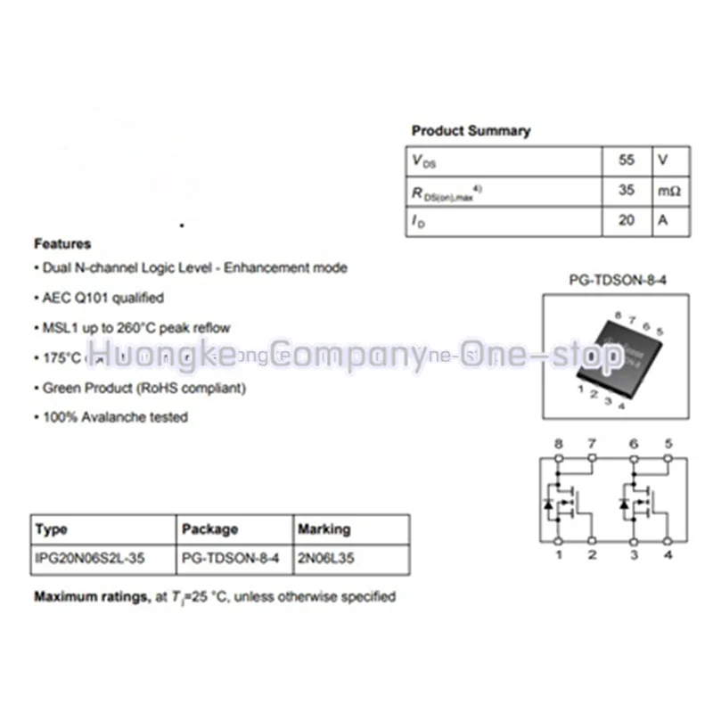 10 قطعة/الوحدة 2N06L35 IPG20N06S2L-35 IPG20N06S2L IPG20N06 20n062s2 l-35 TDSON-8 عالية الحالية منخفضة المقاومة الداخلية MOS أنبوب