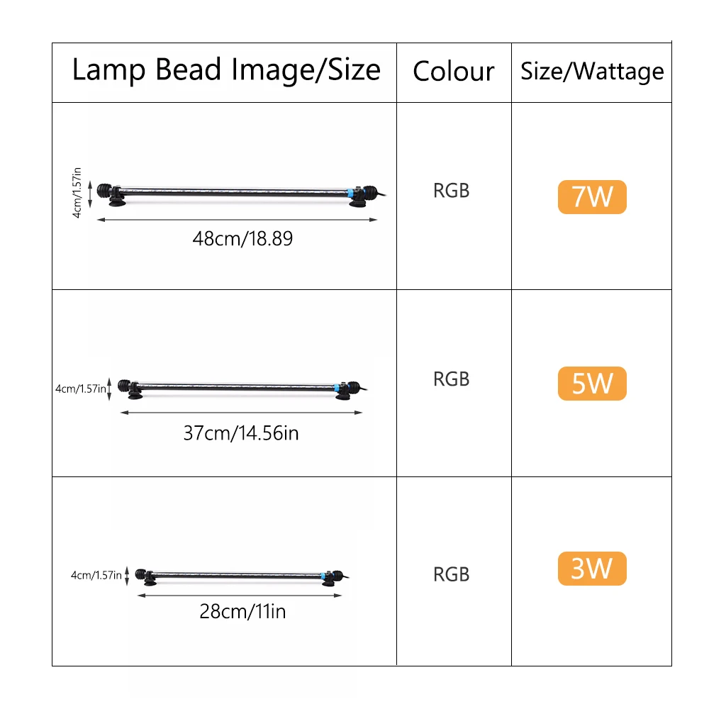 Imagem -05 - Lâmpada de Led para Aquário 28cm 37cm 48cm Led para Tanque de Peixes 5050 Smd Rgb Ip68 à Prova Dágua Lâmpada Submersível Tomada ue Eua ru au