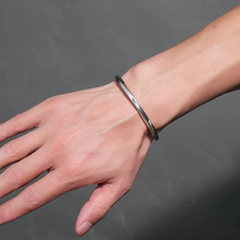 Black Silver Color Cuff Bangle for Man and Women Quality 316L Stainless Steel Punk Bangle Bracelet Titanium Jewelry