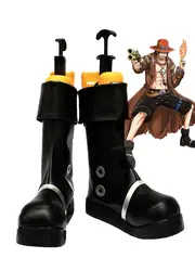 Portgas D Ace Shoes Cosplay Anime One Piece Fire Fist Ace Cosplay Boots Black Shoes Custom Made Any Size