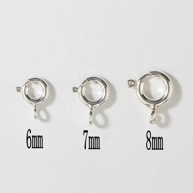 Best Quality 6-8mm Silver Spring Ring Clasps Hooks 925 Sterling Silver Connection Buckle For Necklace Bracelet Jewelry DIY