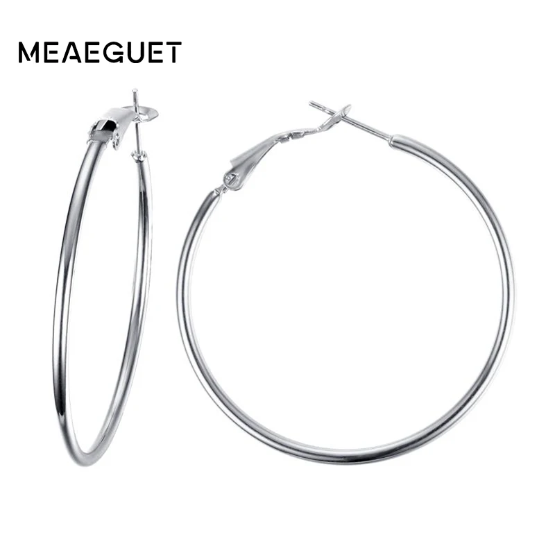 Meaeguet Stainless Steel Elegant Women\'s Exaggerated Big Circle Hoop Earrings Simple Loop Earring Jewelry Brinco