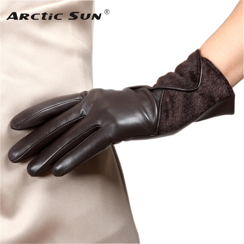 Brand Genuine Leather Gloves Wrist Fashion Fur Decoration Women Sheepskin Gloves Elegant Lady Finger Driving Glove L153NQ