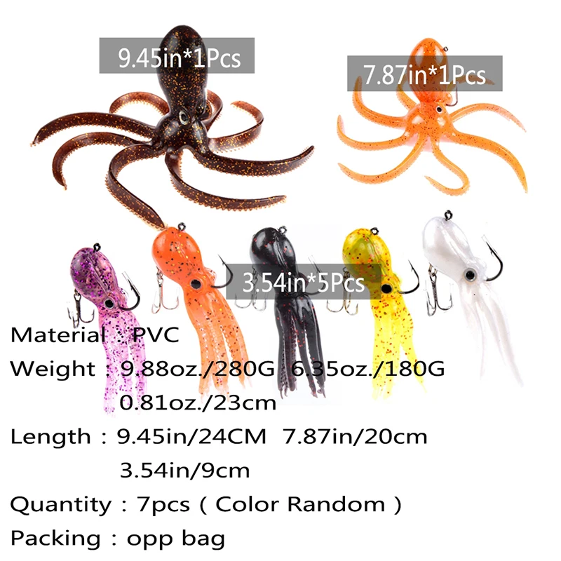 Meredith 7pcs/Lot 3size PVC Artficial Octopus Jig Head for Saltwater Fishing Lingcod Rockfish Free Shipping