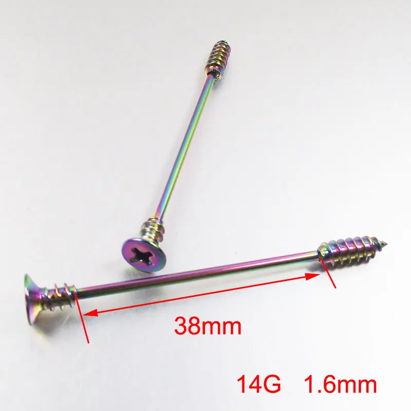 SaYao 1 Piece 14G 38mm Rose Gold Stainless Steel Earring Screw Long Industrial Barbell Earring