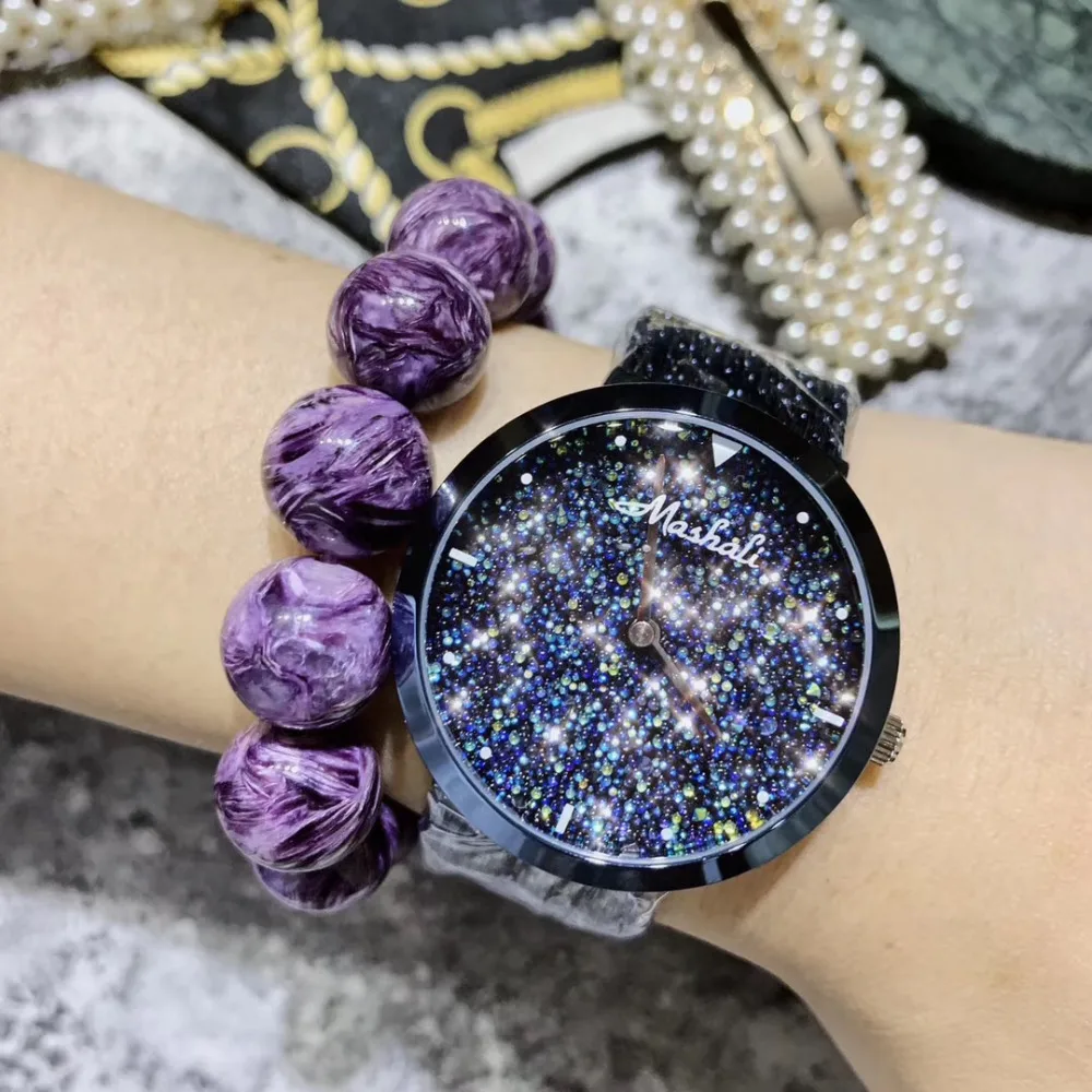 Starry Starry Night Blue Sand Face Women Tassels Watches Novel Bracelet Watch Simple Fashion Brand Full Steel Wrist watch 3Bar