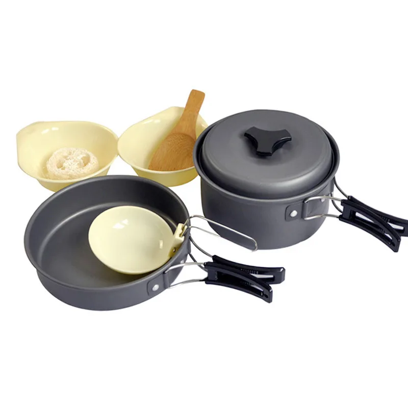 

Outdoor pot camping suit 1-2 cooking utensils hard thickened alumina portable picnic barbecue non-stick set cauldron cookware