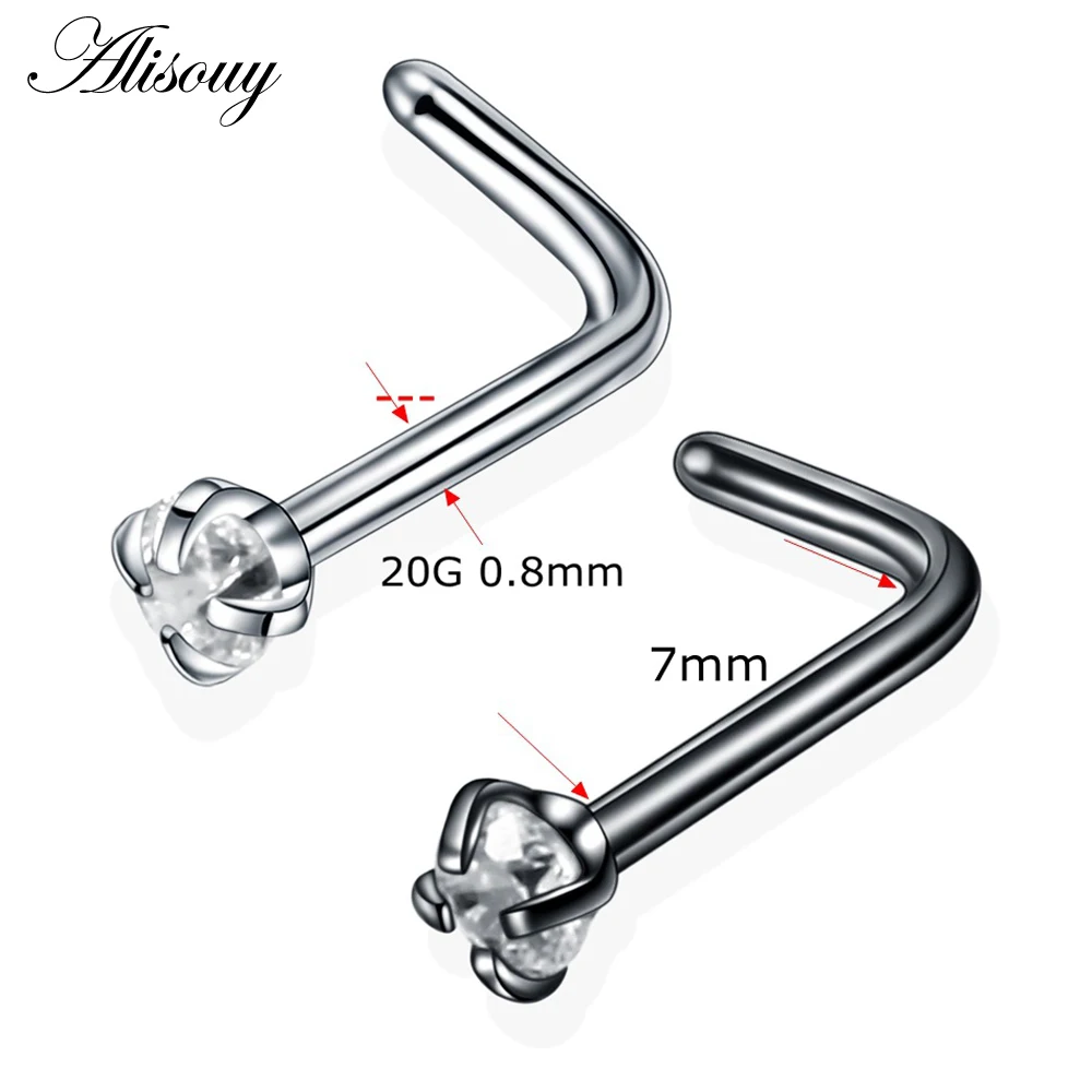Alisouy 1PC Stainless Steel Crystal Nose Rings Piercing Rose Gold Color Screw Nazir Nostril Ear Stud Earrings Body Jewelry 20G