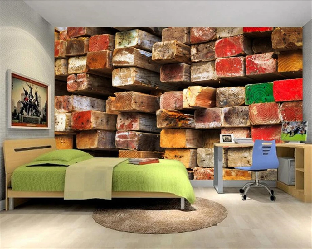 beibehang Custom Wallpaper Home Decorative Mural Creative Color 3D Square Wood Cross Section TV Background Wall 3d wallpaper