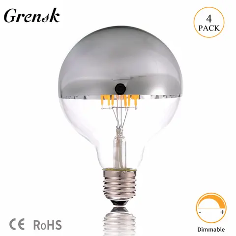 Grensk G95 실버 볼 LED 필라멘트 전구, 6W 크라운 실버 미러 글로브 LED 램프, 따뜻한 흰색 2700K E26 110V E27 220V