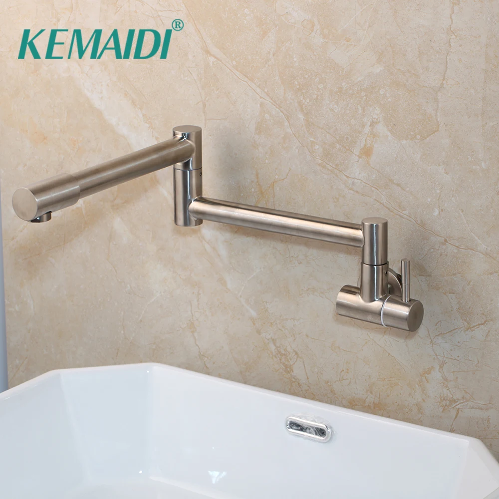 

KEMAIDI Nickel Black Brass Pot Filler Tap Wall Mounted Kitchen Faucet Single Cold Single Hole Tap Rotate Folding Spout