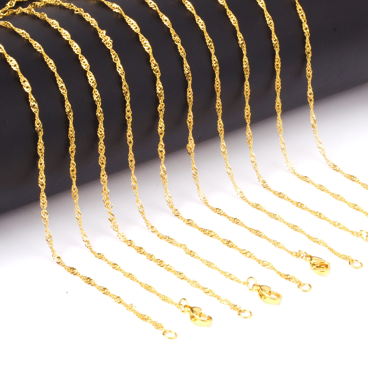 ASONSTEEL 10pcs/Lot Twisted Singapore Chain Gold Color Plated Link Chains Necklace Stainless Steel 2mm Width Wholesale Women Men