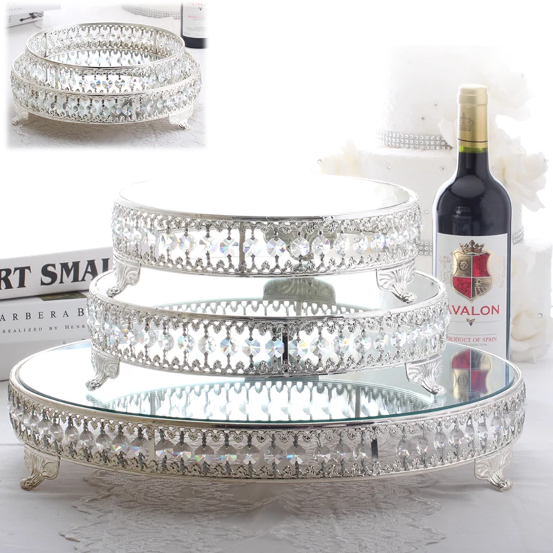 Diameter 31/25cm silver cake stand crystal tray glass mirrorl tray pastry accessories for wedding decoration DGP009