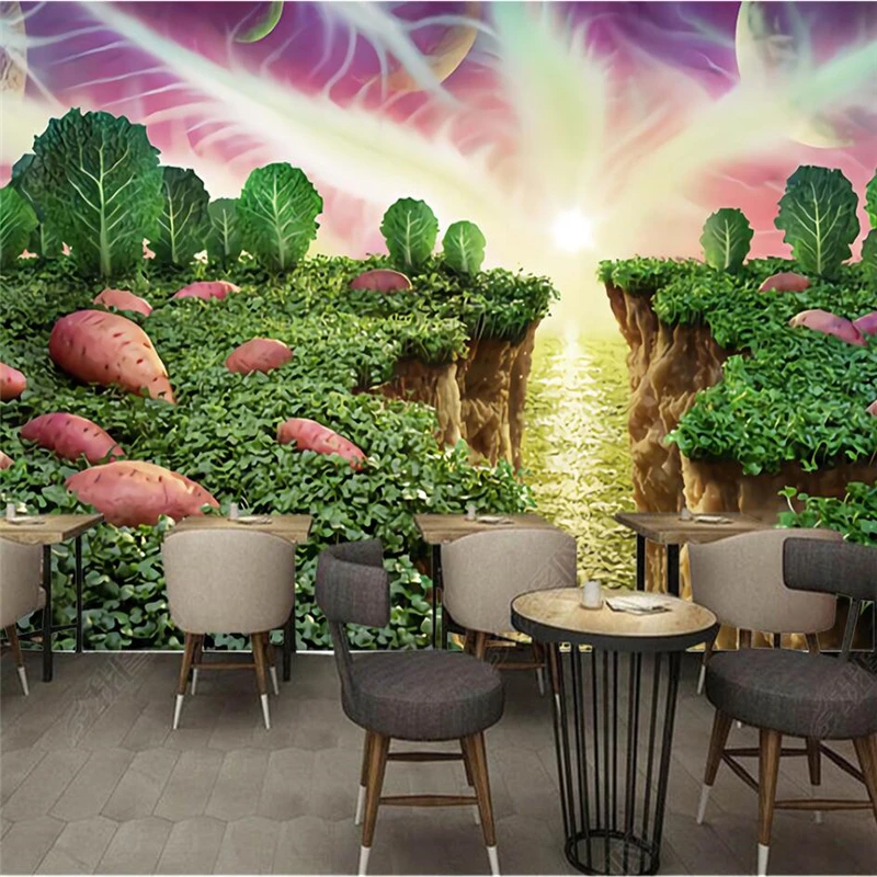 wellyu Hand-painted sweet potato vegetable creative restaurant supermarket fruit shop wall custom large mural green wallpaper