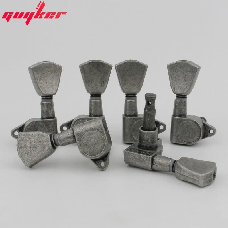 1 Set Guitar Machine Heads 3L3R Trapezium Tuning Key Peg Tuners Replacement for Electric or Acoustic Guitars Antique Gray