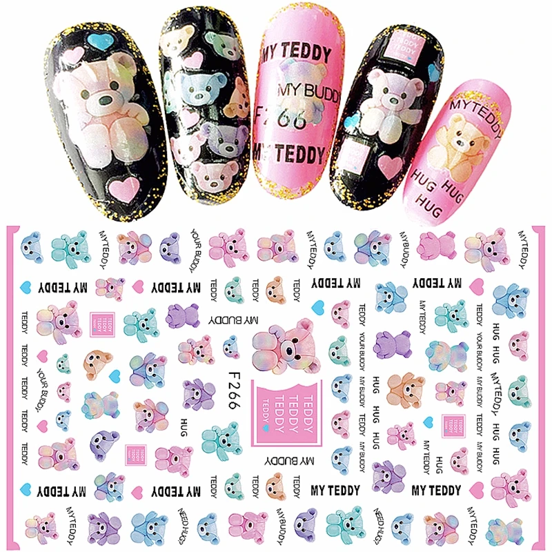 

Cute bear heart design adhesive nail art decorations sticker decals acrylic manicure tool nail accessories F2636