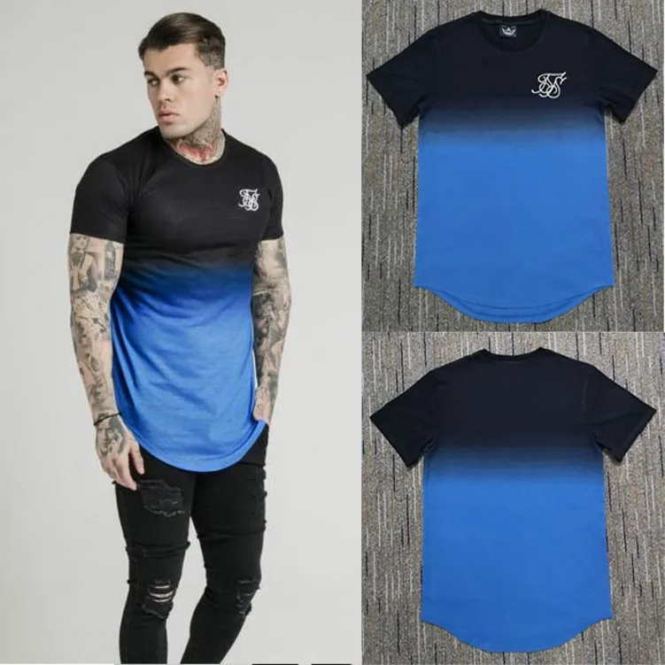 

summer Cotton silk sik silk T shirt Gradient embroidery T-shirts Short Sleeves Hip Hop T-shirt Tee Tops Gyms T-shirt Male