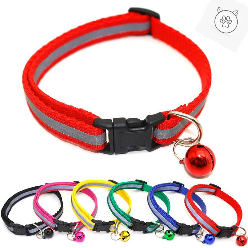 Pet Cat Dog Collar Nylon Strap Bell Reflective Collar Adjustable Collar Dog Puppy Necklace Pet Cat Safe Leash Accessories