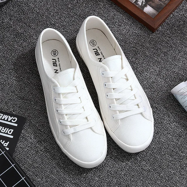 White Canvas Shoes Sports Tennis Women Shoes Autumn Flat Oxford Shoes Woman Female Wild Literary Shoes Students Sneakers Walking