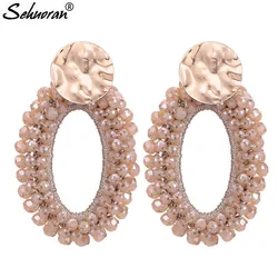 Sehuoran Oorbellen Stud Earrings For Women Crystal Beads Handmade Big Pendientes Brincos Statement Earrings Fashion Jewery Gifts